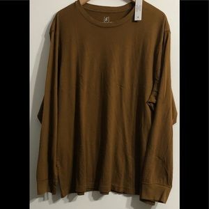 Shirt big men crew neck long sleeves 100%cotton brown 2XL.